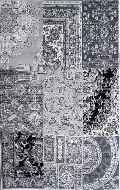 Kukoon Black and Grey Monochrome Traditional Patchwork Living Area Rug, W: 60 cm, L: 240 cm – 1