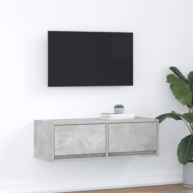 Berkfield Home Wall Mounted TV Cabinet in Concrete Grey, W/D/H: 80 x 31 x 25.5 cm – 1