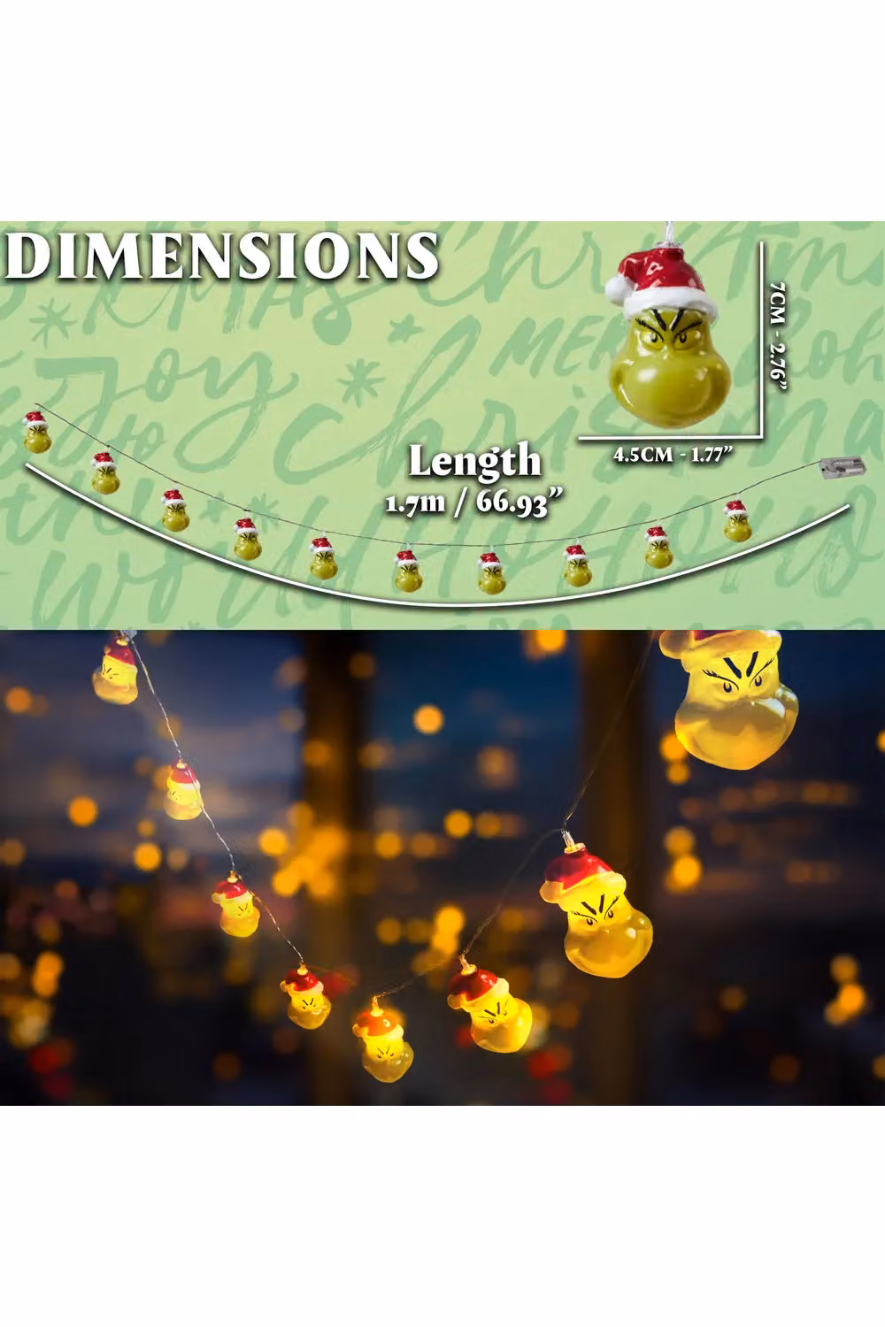 United Essentials Green LED String Lights for Christmas and Party Decor, 1.7 m – 10