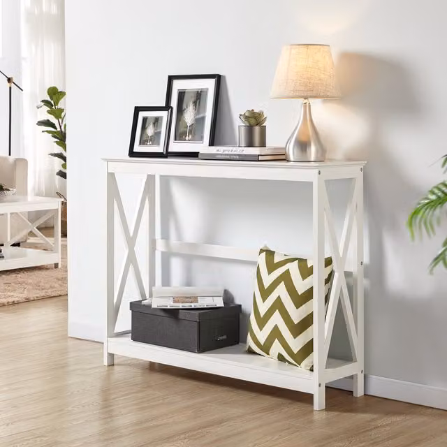 Yaheetech 2-Tier Industrial Narrow Side Console Table, White