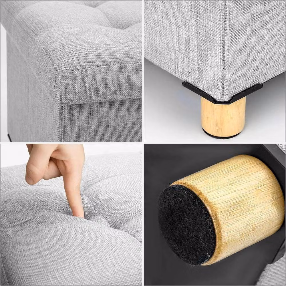 FORGEVIO Light Grey Folding Storage Stool Ottoman – 2