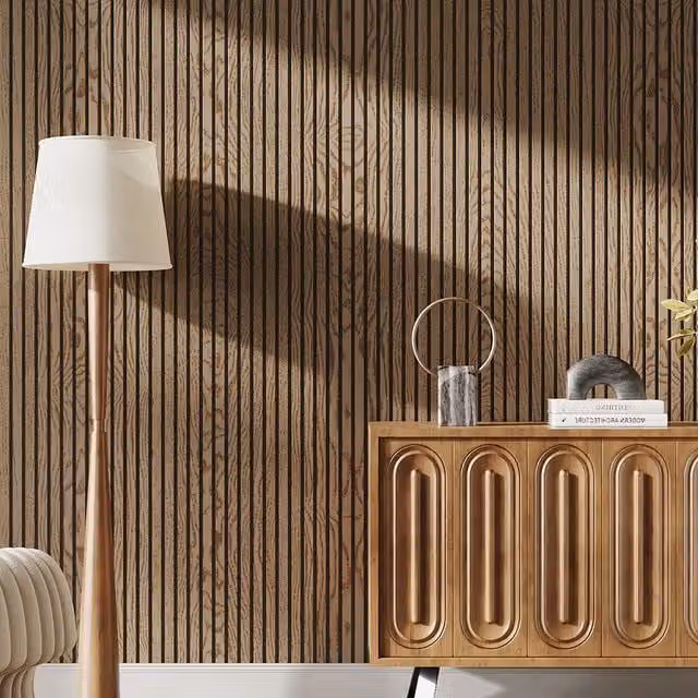 Livingandhome Self-Adhesive Wood Grain Acoustic Cladding Panel in Brown and Black PVC