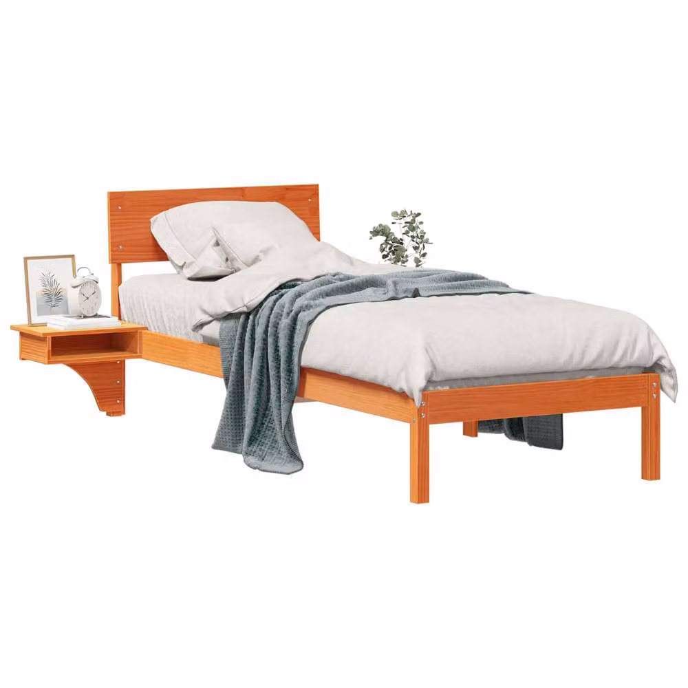 Berkfield Home Solid Pine Wood Bed Frame with Headboard in Wax Brown, W: 75 cm, L: 190 cm – 2