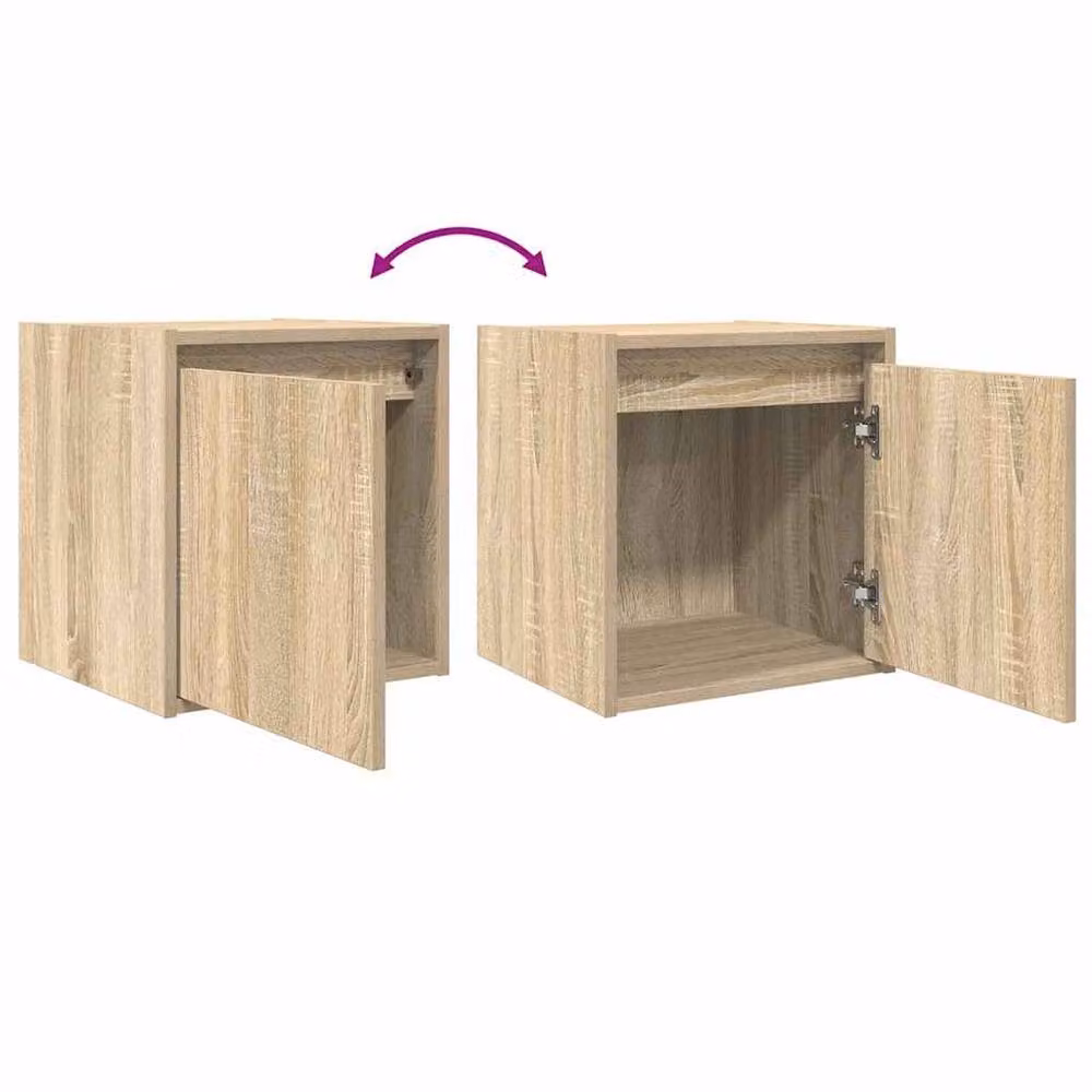 Berkfield Home Wall-Mounted Bedside Cabinets, 2 Piece Set in Sonoma Oak Tan, W/D/H: 38 x 34 x 40 cm – 3