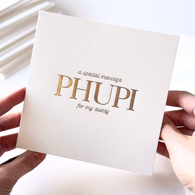 Peacock Supplies Luxury Phupi Aunty Special Message Card in White and Gold
