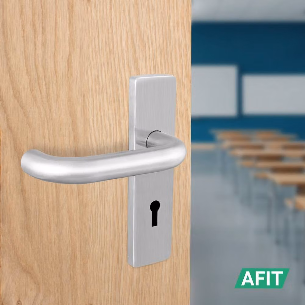 AFIT Satin Silver Stainless Steel Return to Door Lever Backplate with Key Lock and 64mm Hinge Kit, W/D/H: 150 x 150 x 150 mm – 3
