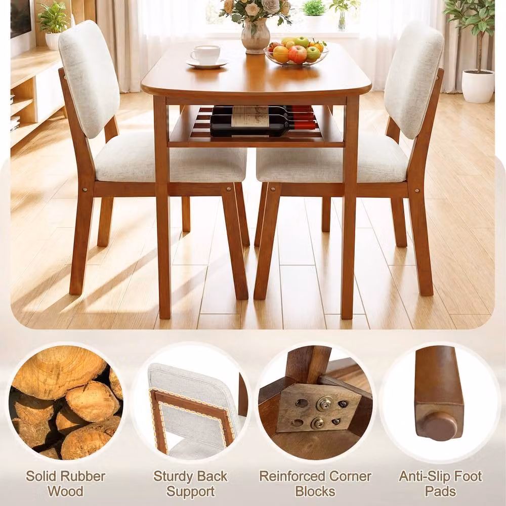 Gymax 3-Piece Solid Rubberwood Dining Table and Chairs Set in Beige – 8