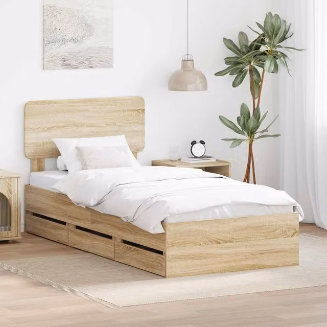 Berkfield Home Sonoma Oak Bed Frame with Drawer in Brown, W: 75 cm, L: 190 cm
