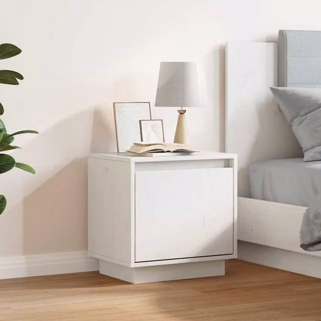Berkfield Home Elegant White Solid Wood Pine Bedside Cabinet W/D/H: 40 x 30 x 40 cm