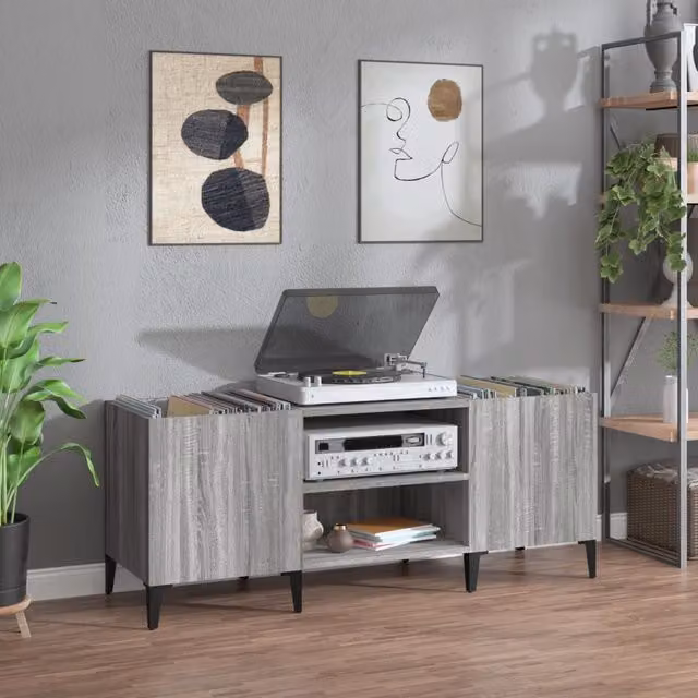 Berkfield Home Record Cabinet in Grey Sonoma, W/D/H: 121 x 38 x 48 cm – 1