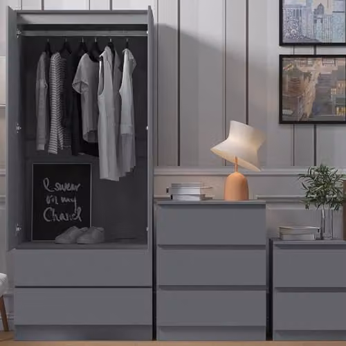 FWStyle Stora Matt Grey 2 Door 2 Drawer Combination Wardrobe H 180 x W 80 x D 50 cm – 4