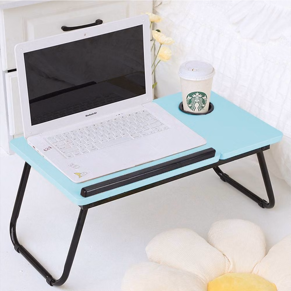 Living and Home Adjustable Folding Laptop Bed Table with Cup Slot and Stop Bar in Blue – 3