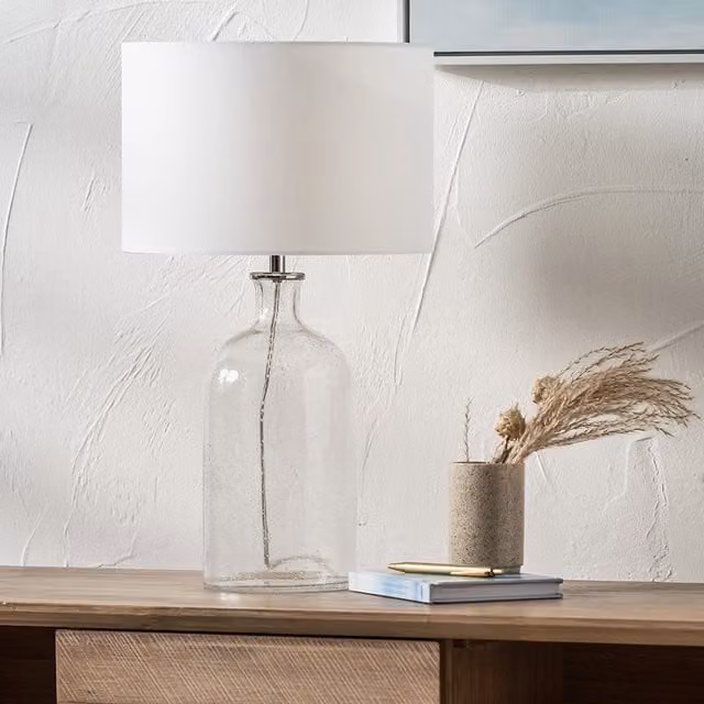 Pacific Lifestyle Clear Bubble Glass Table Lamp with White Fabric Shade