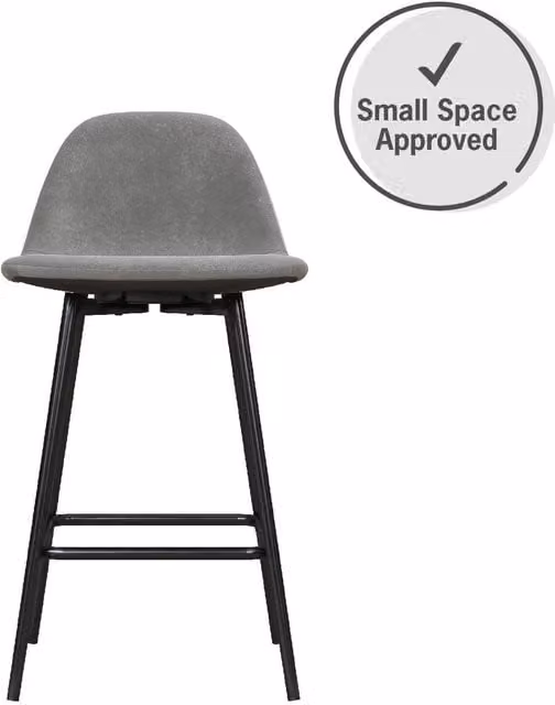 Dorel Home Calvin Mid-Century Counter Stool in Grey Velvet with Metal Upholstered Frame