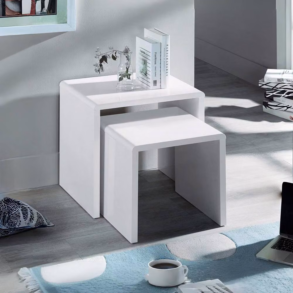 Cheshire Stratton Contemporary Nest of 2 Tables in White Glossy Finish – 2
