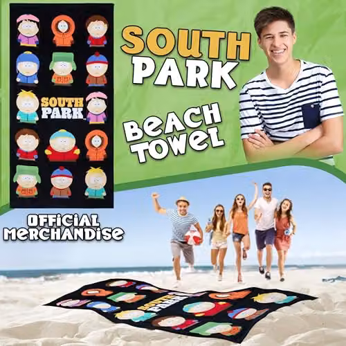 United Essentials South Park Graphic Beach Towel, Multicolour and Black, 100% Cotton, W/H: 140 x 70 cm – 2