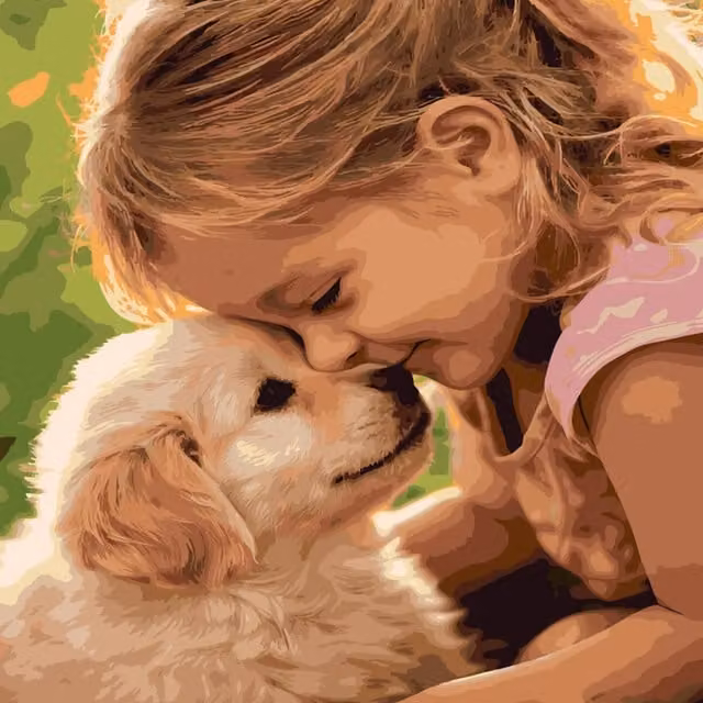 Syntego DIY Paint by Numbers Kit, Cute Little Girl and Retriever Pup, Multicolour