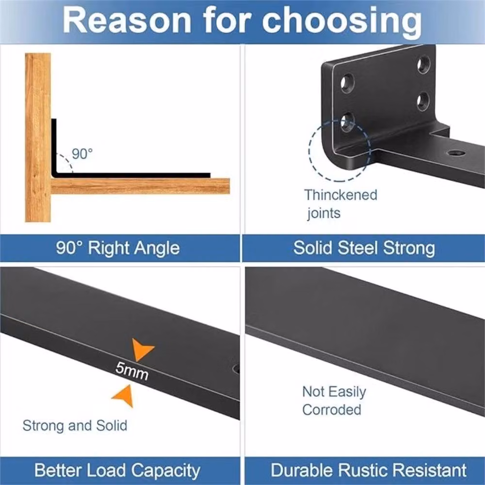 Nordara 6-Piece Set of Matt Black Steel Concealed Floating Shelf Brackets, W: 100 cm, D: 40 cm – 4