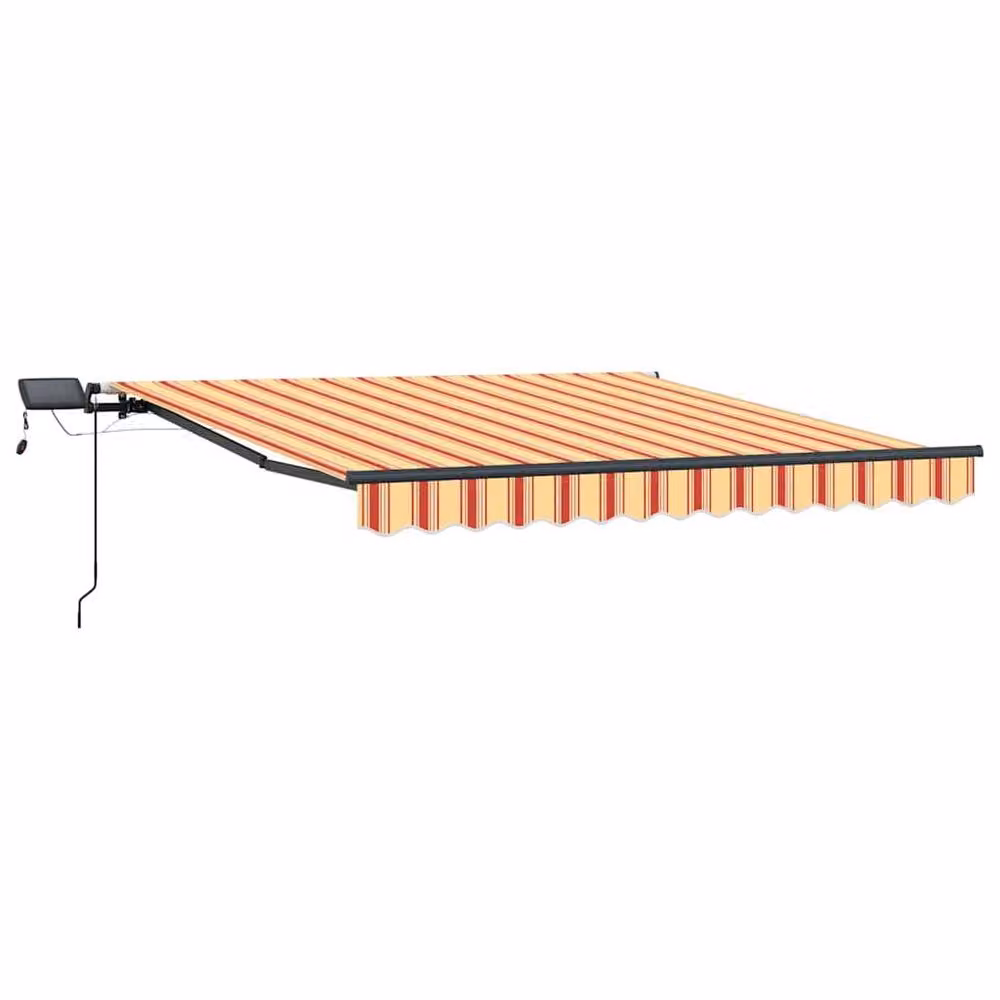 Berkfield Home Manual Retractable Folding Arm Awning with LED, Yellow and Orange Striped Polyester, W: 350 cm, D: 250 cm – 3