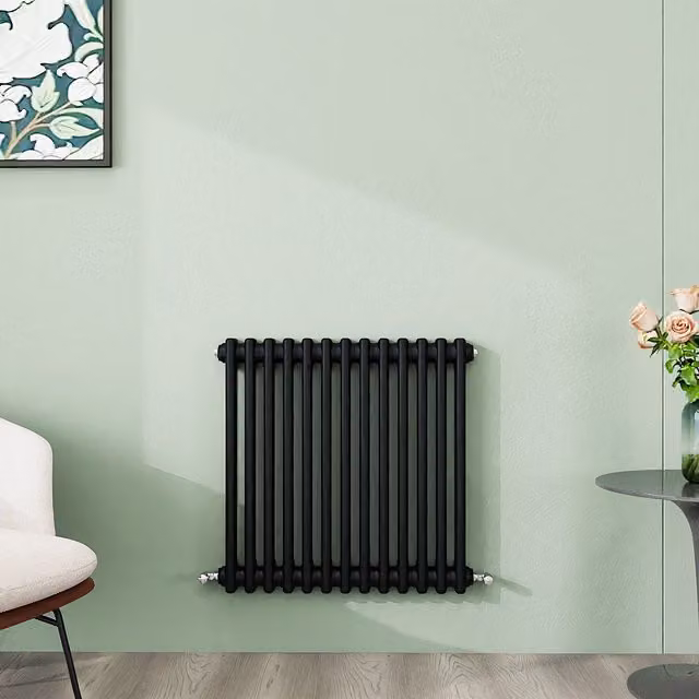 AicaBathroom Horizontal Traditional Cast Iron Style 2 Column Steel Radiator, Black, W/D/H: 60.5 x 60 x 60.5 cm