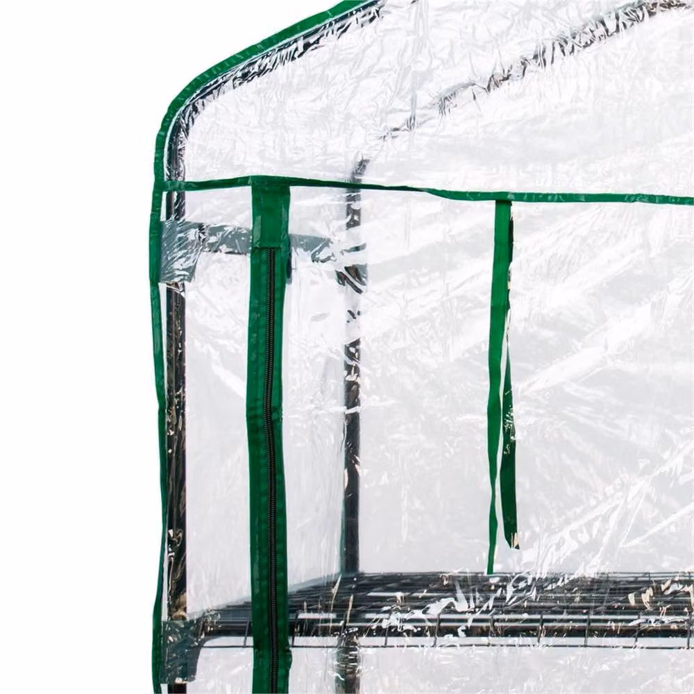 VOGREX Small 4 Tier PVC Mini Outdoor Garden Greenhouse with Shelves, Green, H 160 x W 70 x D 50 cm – 3