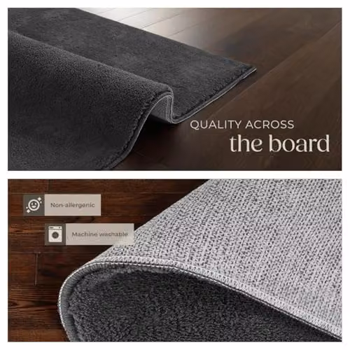 tectake Fluffy Rug in Anthracite Grey, Allergy-Friendly and Washable Short-Pile Polyester Carpet, W/D: 80 x 150 cm – 5