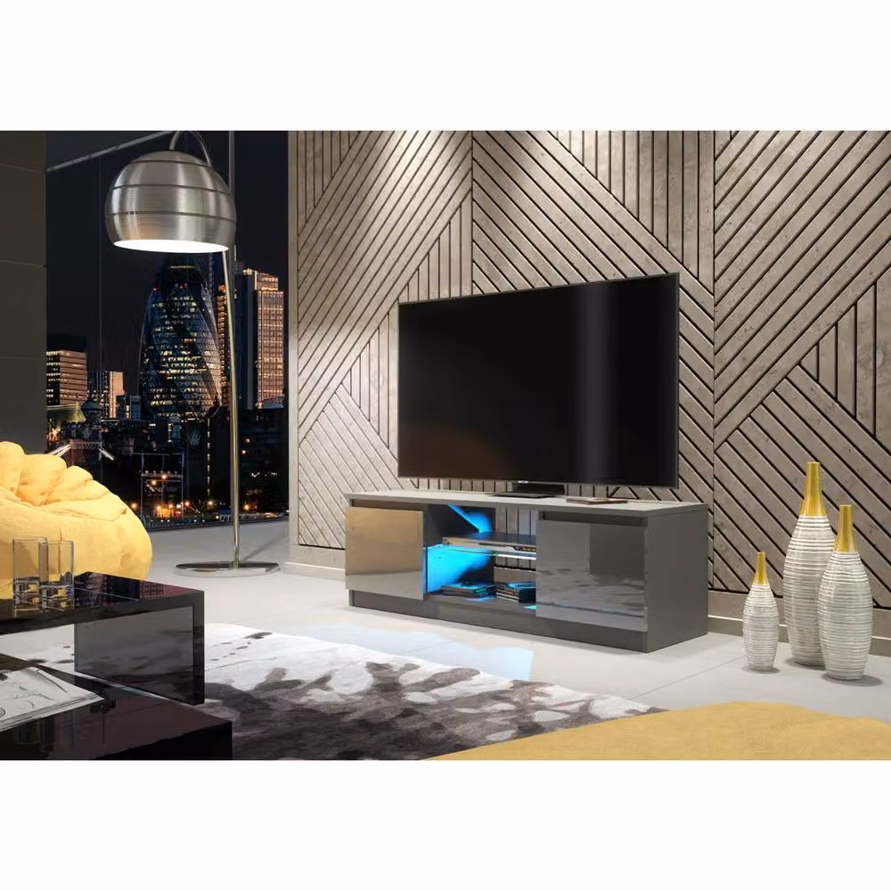 Mex Furniture LTD Aura TV Unit in Dark Grey with Glossy Doors, W: 120 cm, D: 40 cm, H: 38 cm – 3