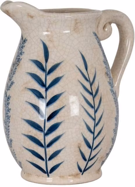 KDMD Large Blue and Beige Floral Ceramic Olpe Jug Vase for Tabletop Decor – 1