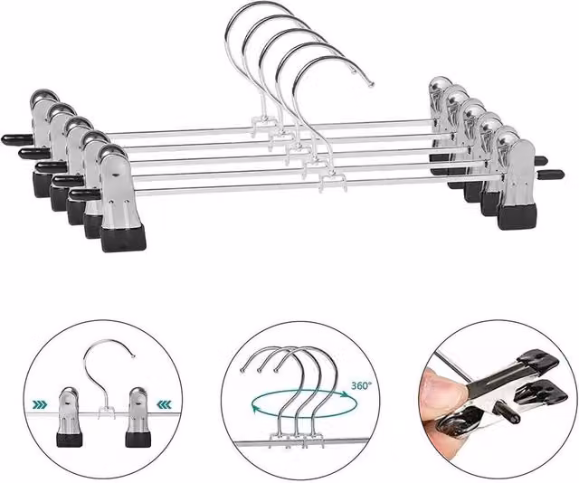 Kelvenix 20-Piece Black Stainless Steel Metal Clip Coat Hangers with Non-Slip Design