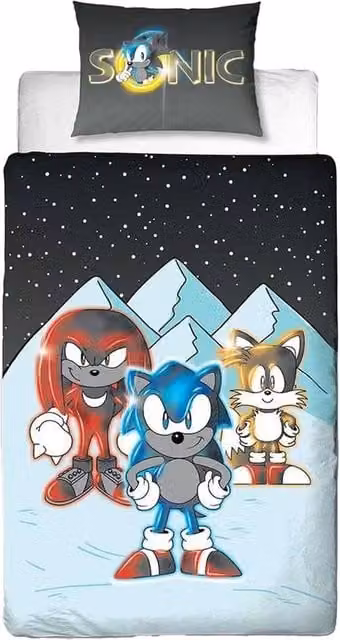 Sonic the Hedgehog Reversible Duvet Set and Pillowcase, Multicolour, W/H: 90 x 190 cm