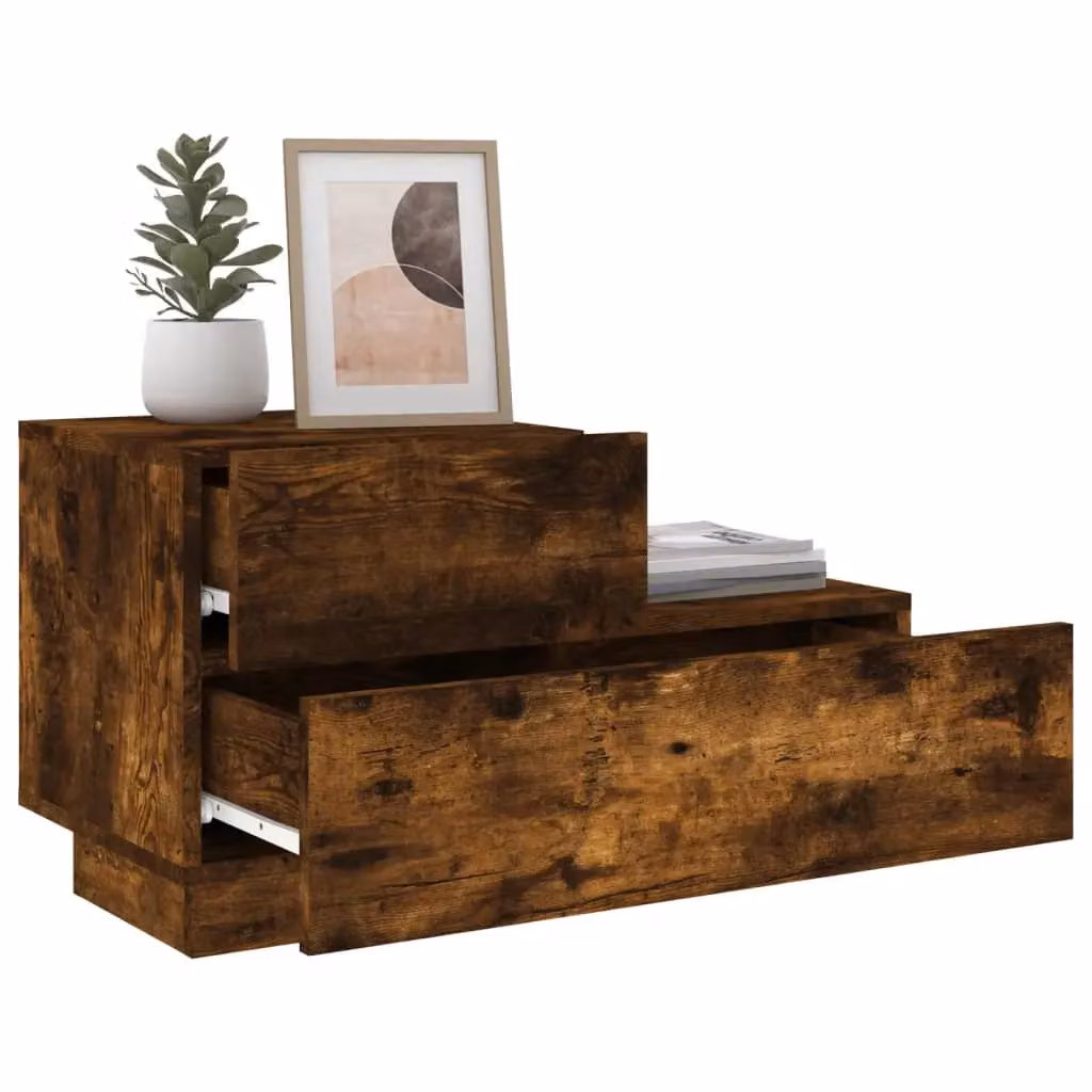 Berkfield Home Bedside Cabinet with Integrated LED Lights in Smoked Oak Brown, W/D/H: 70 x 36 x 40.5 cm – 4