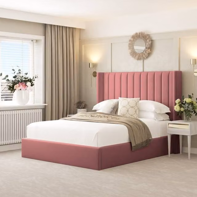 Bed Choices Madison Single Upholstered Velvet Bed Frame in Pink