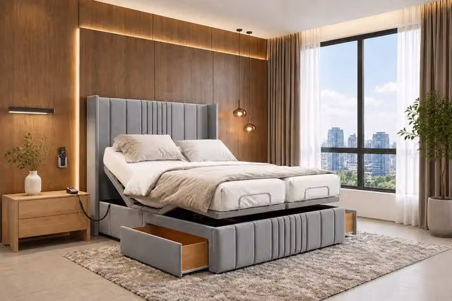 Paradies Modern Upholstered Senior Bed with Headboard and Foam Mattress in Silver Grey, W/D/H: 120 x 200 cm