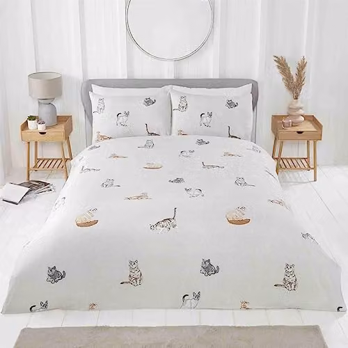 Rapport Home Reversible Striped Microfibre Duvet Cover and Pillowcase Set in Grey, W/D/H: 135 x 200 cm and 50 x 75 cm