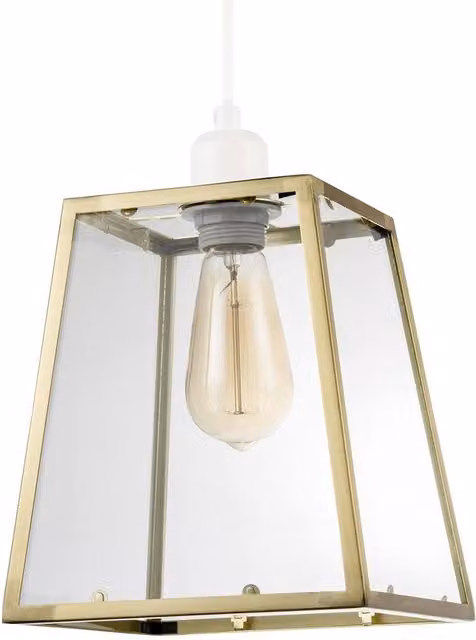 Happy Homewares Modern Geometric Lantern Pendant Light Shade in Gold and Transparent Glass