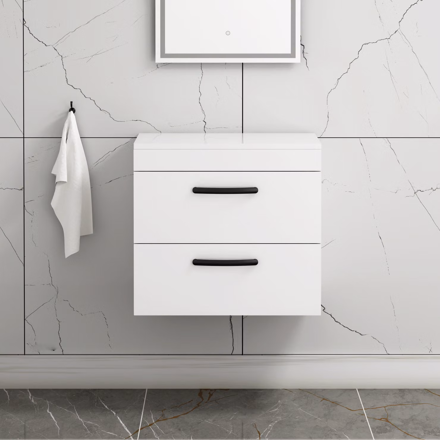Royal Bathrooms Gloss White Wall Hung 2 Drawer Vanity Unit with Matt Black Handles
