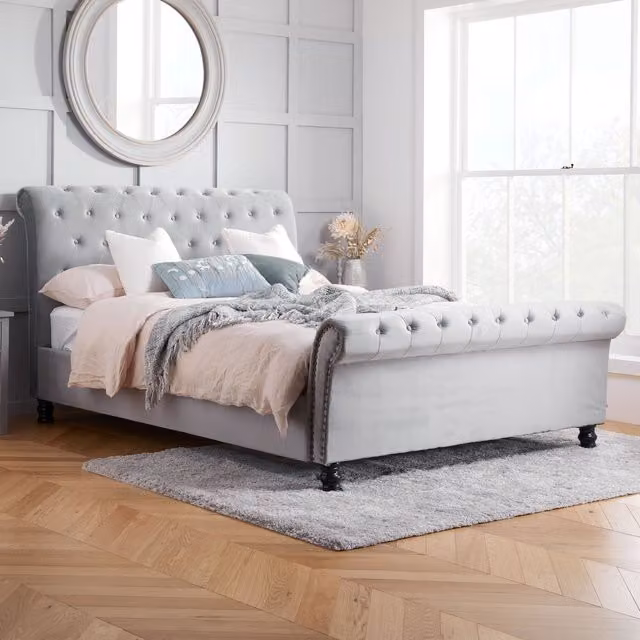 Birlea Opulence Grey Velvet Upholstered Double Bed Frame – 2