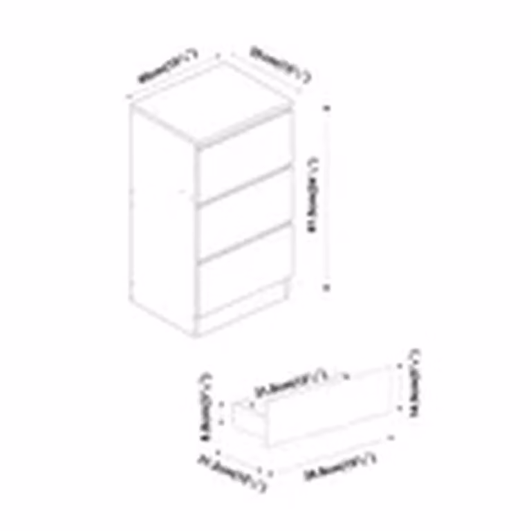 Havendro White and Grey 3 Drawer Wooden Bedroom Chest Cabinet, H 61.5 x W 40 x D 35 cm