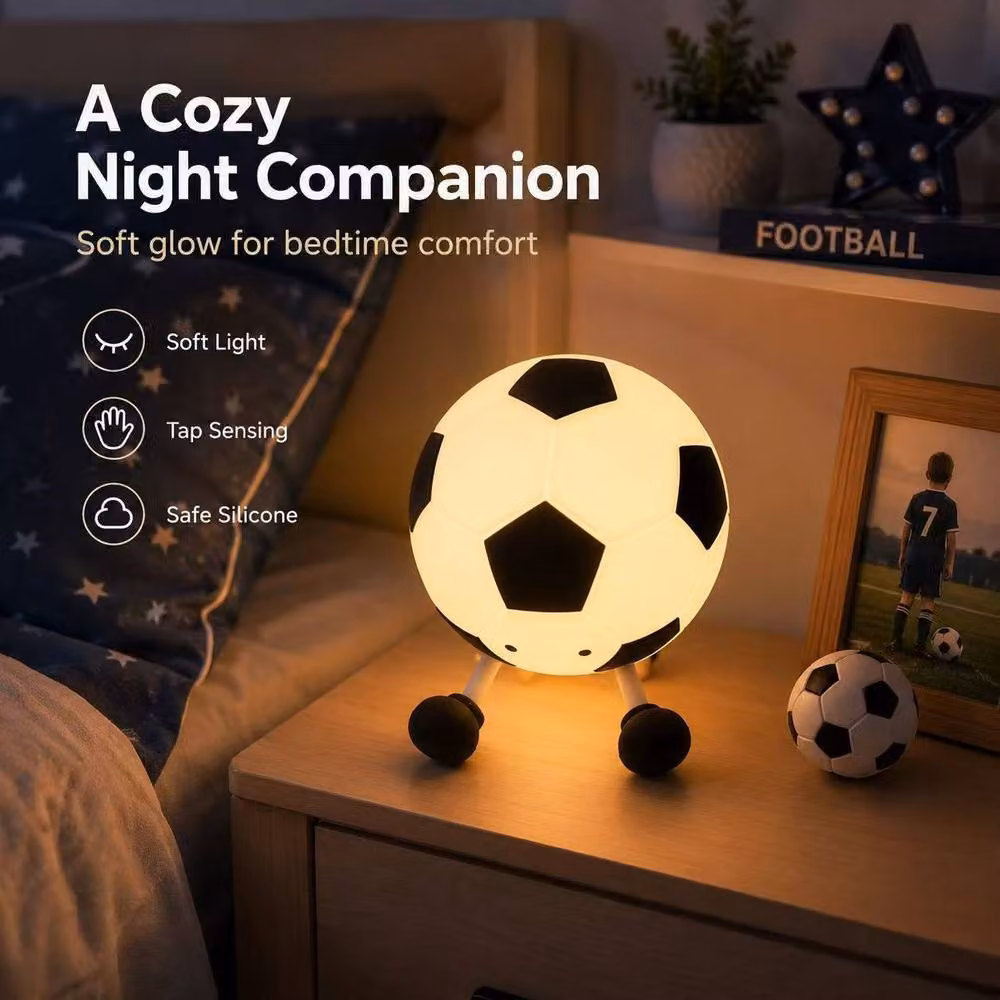 BluCore Football Silicone Night Light in White with Tap Control and Dimmable Settings – 3