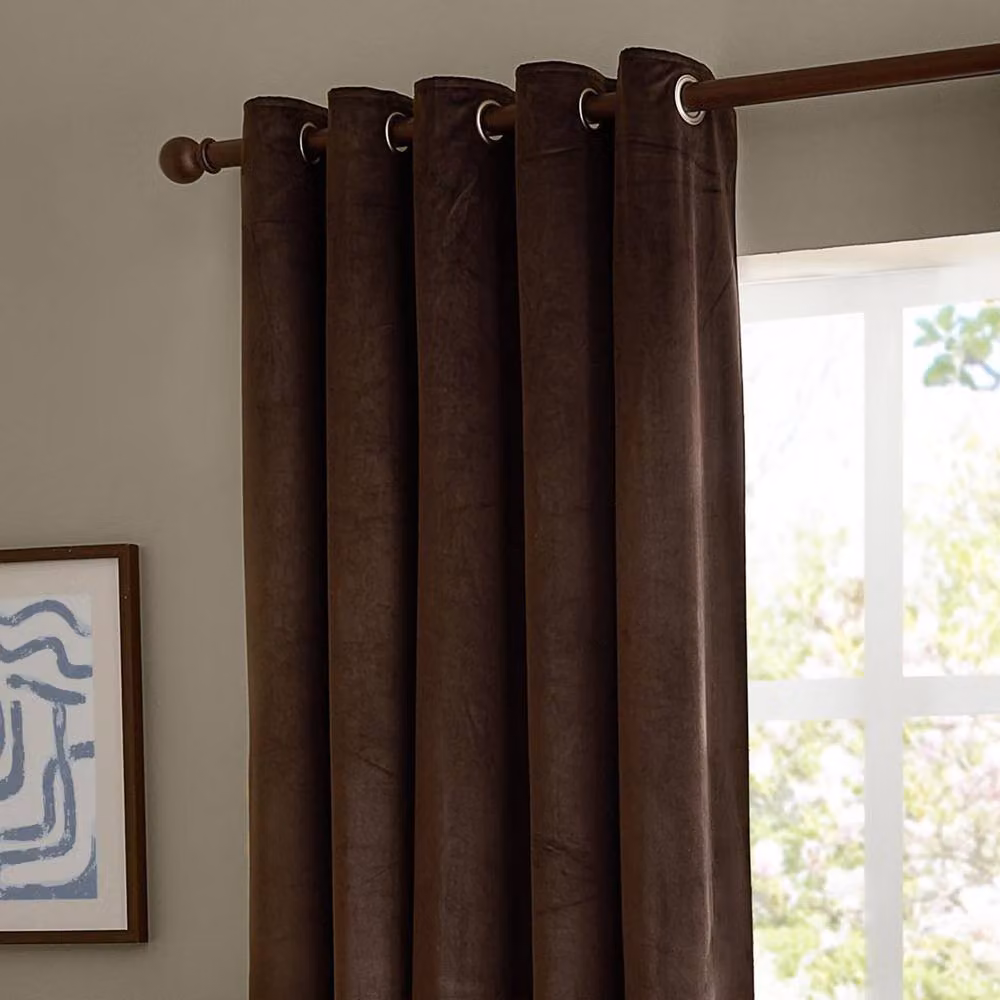 Furn Chocolate Brown Velvet Room Darkening Eyelet Curtain Pair, Width: 117 cm, Drop: 137 cm – 2