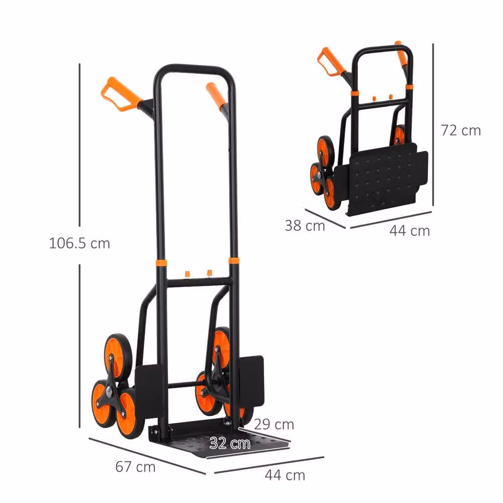 STILVORA Folding Steel Sack Barrow Trolley with Six Wheels, Orange – 4