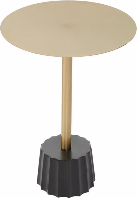 Interiors by Premier Orsina Mid Century Modern Round Gold Metal Side Table with Black Fluted Base, W/D/H: 41 x 41 x 55 cm