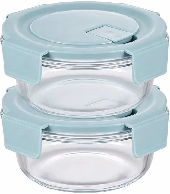 EONLION Blue Glass Round Food Storage Containers with Clip Lids and Vented Lids for Meal Prep