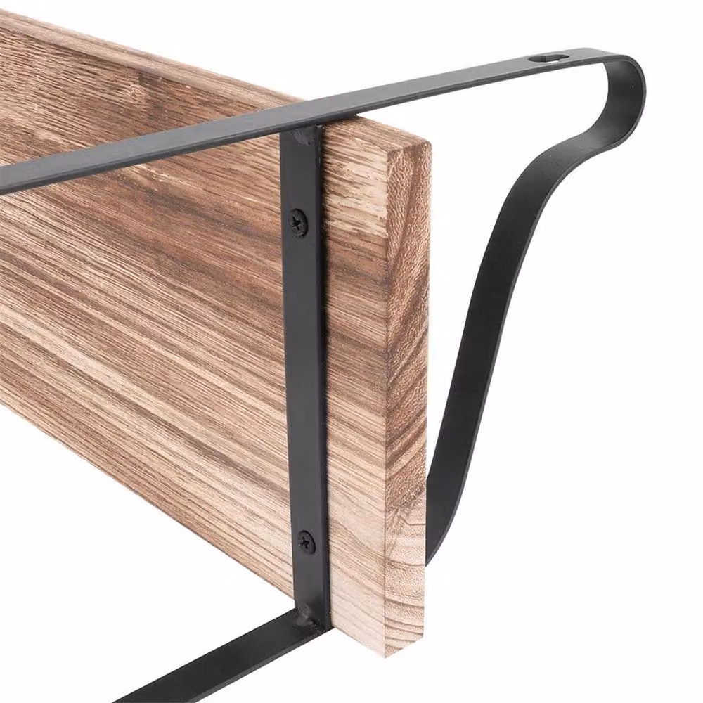 FLAVORA Industrial Wall Mounted Shelf in Black and Pine Wood, W: 60 cm, D: 15 cm – 4