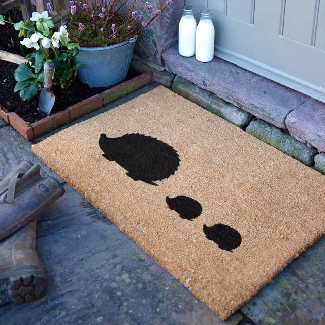 Artsy Mats Hedgehog Family Country Coir Doormat in Black, W: 90 cm, D: 60 cm