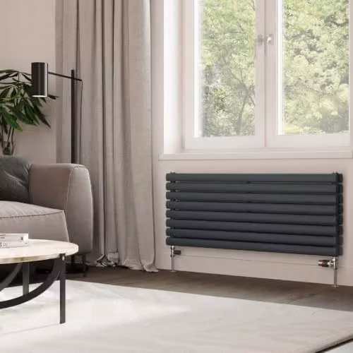 UK Radiators Omeara Axis Anthracite Elliptical Tube Horizontal Designer Double Panel Radiator H: 46.4 cm, W: 120 cm – 3