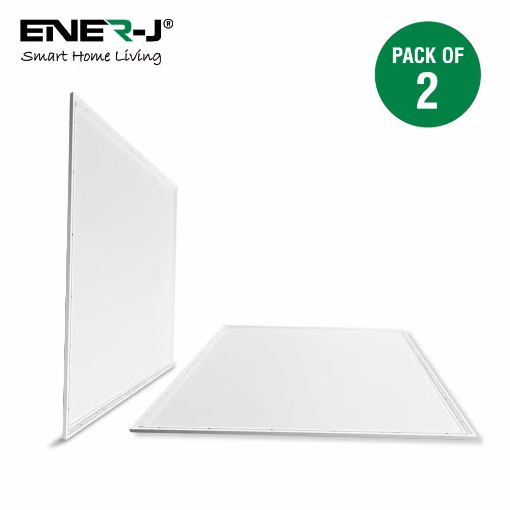 ENER-J Pack of 2 LED Backlit Recessed Ceiling Panel Lights, White, 40W, 4000K, 60 x 60 cm, H: 19 cm – 2