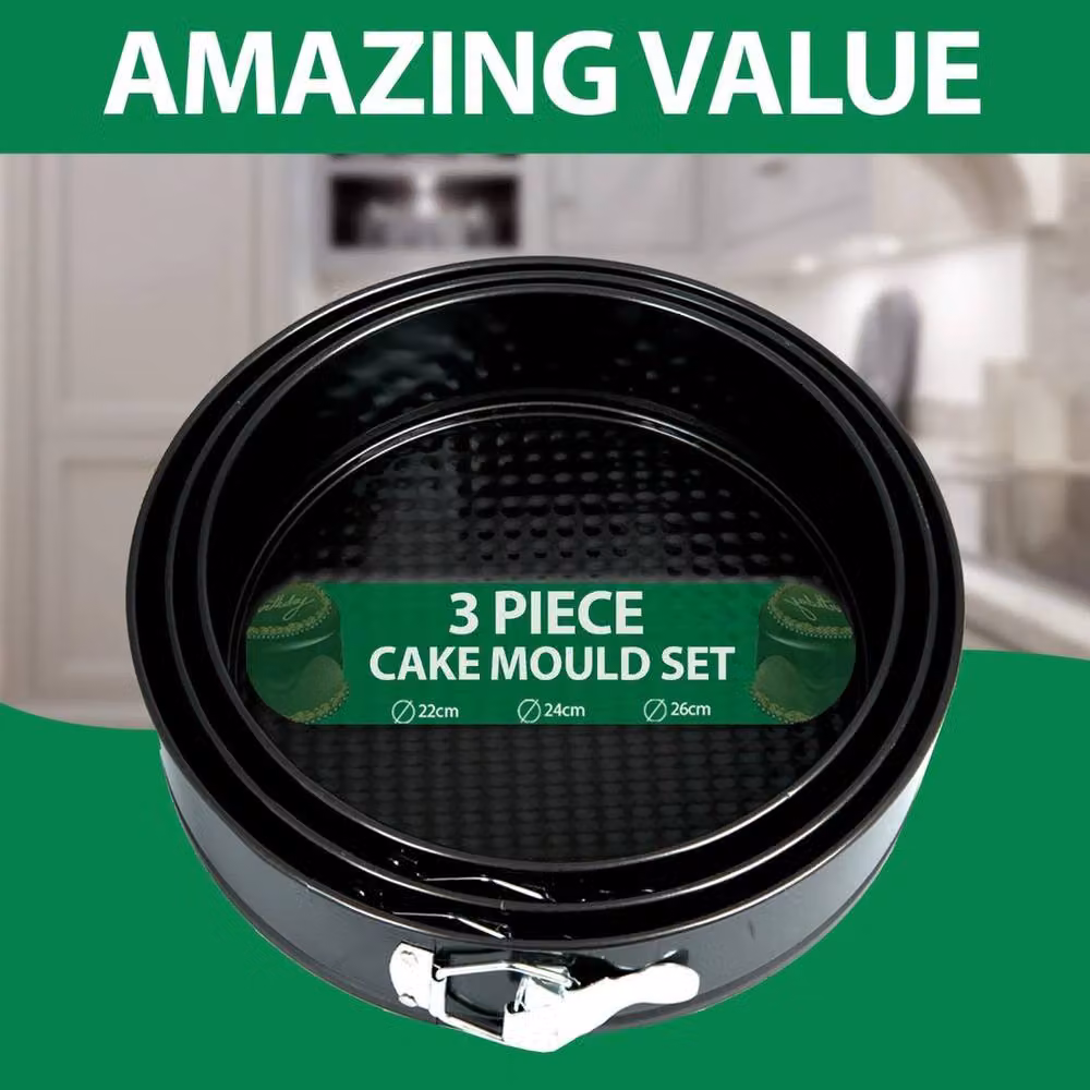 Pawnora Set of 3 Non-Stick Round Steel Springform Cake Tins in Black – 2