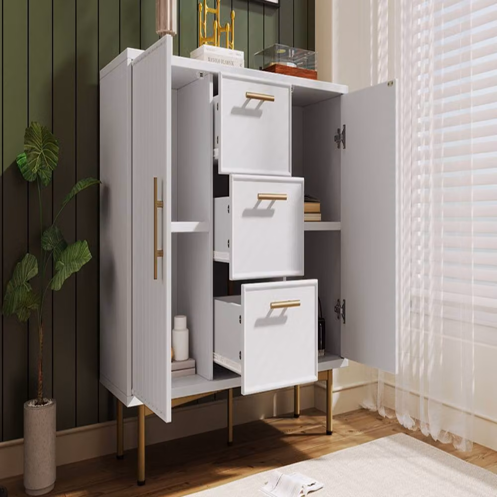 Rolipo Modern White and Gold Sideboard Chest of Drawers – 4
