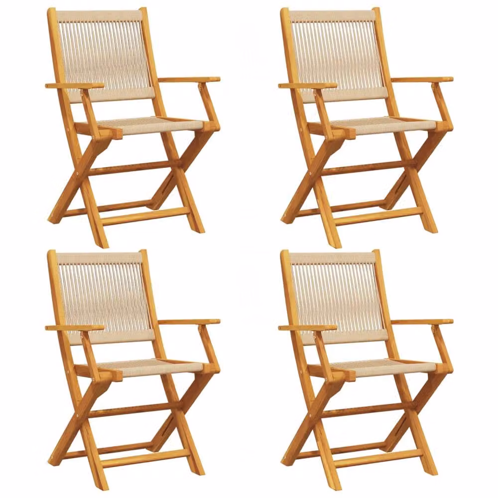 Berkfield Home Set of 4 Folding Garden Chairs in Beige Acacia Wood – 2